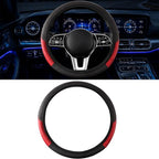 Car Steering Wheel Cover, 15 inch Carbon Fiber Microfiber Anti-Slip Breathable PU Leather Elastic Steering Wheel Protector, Car Interior Accessories for Most Cars (AD-red)