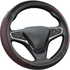 Customized Auto Car Steering Wheel Cover for Chevy Silverado,Tahoe,Equinox,Traverse,Trailblazer,Colorado (Diamond Quilted-Black+Red-Standard Size)