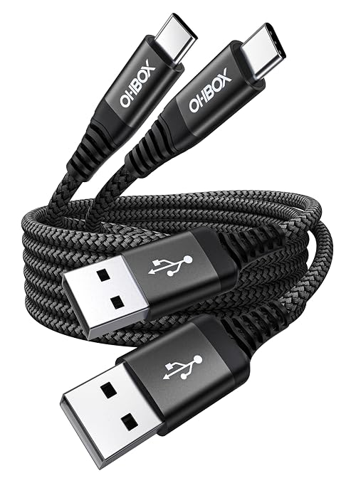 USB A to USB C Cable Fast Charging 10FT 2Pack, Long USB C Cable for Car, Durable Braided USB to USB Type C Cord iPhone USBC Charger for iPhone 17/16/15/Pro Max, Samsung Galaxy S23 and More-Black
