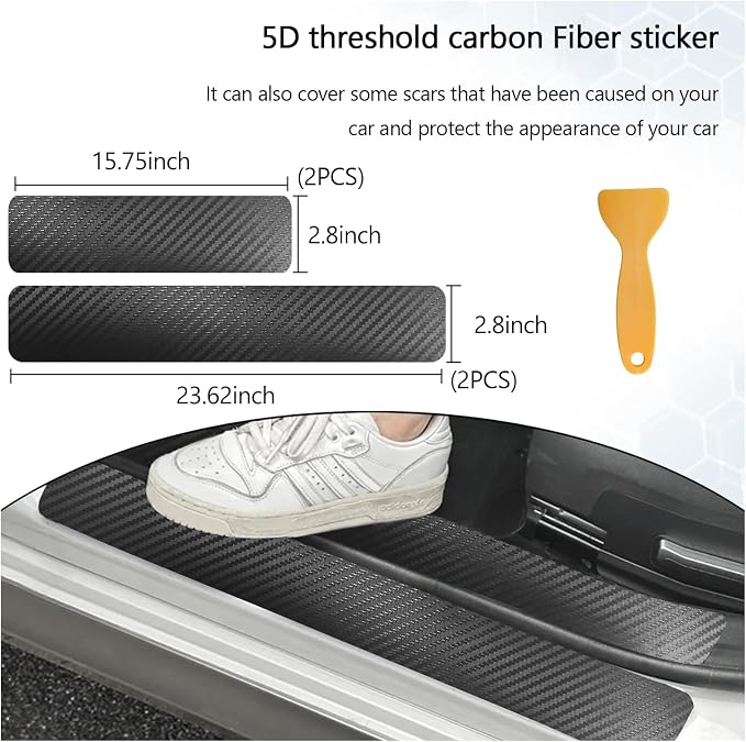4 PCS Car Door Sill Protector, 5D Carbon Fiber Auto Door Entry Edge Guard Protection Trim, Anti-Scratch Threshold Cover Strips, Sill Protection Sticker for Car SUV Truck (Black)