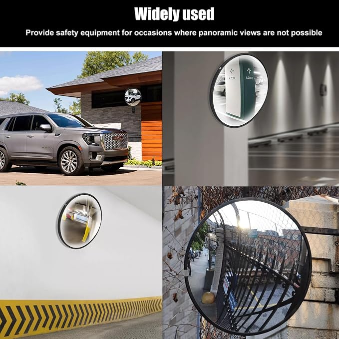 12" Acrylic Convex Mirror – Adjustable Wide Angle View Traffic Mirror for Enhanced Security Coverage in Rooms, Offices, Warehouses, Parking Lots, and Addressing Corner Blind Spot Areas