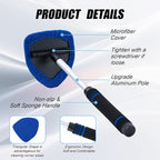 7 PCS Windshield Cleaning Tool, 19" Windshield Cleaner Kit with Extendable Handle, Microfiber Towel Pads, Brush, Empty Spray Bottle for Auto Glass Interior (Blue)