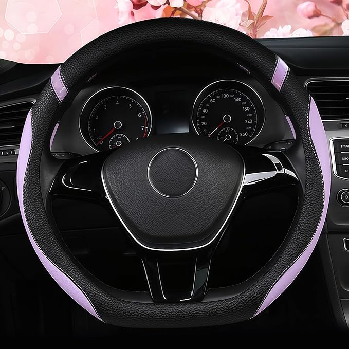 D-Shaped Flat Bottom Steering Wheel Cover for Women Girl, Stylish Car Accessory Non-Slip Car Interior Accessories (Purple)