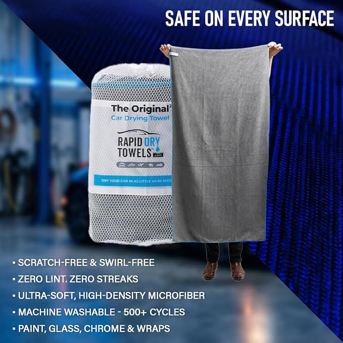Original 2.0 Microfiber Car Drying Towel | 150 x 75cm | Extra Large Channel Weave Drying Cloth | Ultra Absorbent, Scratch-Free, Auto Detailing Towel for Cars SUVs Trucks & Boats