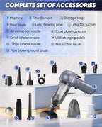 6 in 1 Car Vacuum Cleaner, 20000PA Handheld Vacuum Cordless Rechargeable 7800mAH with Type-C Reverse Charging, Window Breaker and Seatbelt Cutter for Car,Office and Home Cleaning,SW102 Blue Gray