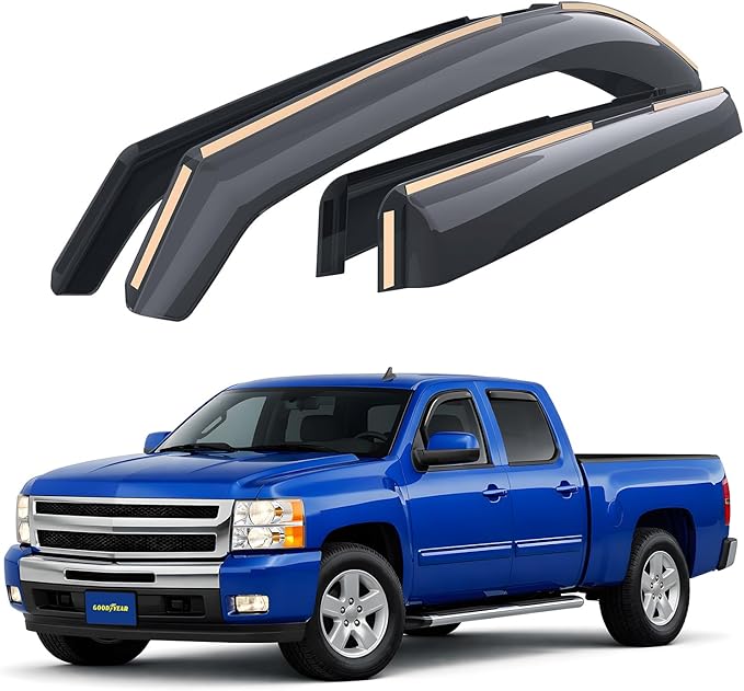 Goodyear Shatterproof in-Channel Window Deflectors for Trucks Chevrolet (Chevy) Silverado/GMC Sierra 2007-2013 Crew Cab, Rain Guards, Window Visors, Vent Deflector, Truck Accessories, 4pcs - GY008152