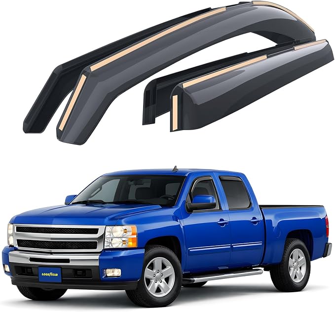 Goodyear Shatterproof in-Channel Window Deflectors for Chevrolet (Chevy) Silverado 1500 2007-2013 Crew Cab, Rain Guards, Window Visors for Cars, Vent Deflector, Car Accessories, 4 pcs - GY008405