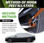Half Car Cover Snow, Windshield & Sunroof Cover for Ice and Snow with Green Reflective Strip, Hail Protector Car Cover Waterproof All Weather for Snow, Sun, Rain, Dust, Fit Sedan Universal