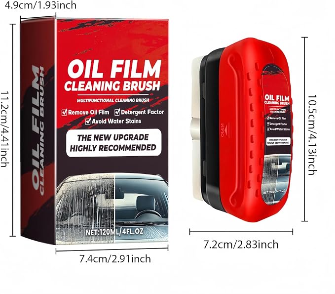 Automotive Oil Film Cleaning Brush with Sprayer，Reusable Glass Oil Film Remover for Car Windows & Windshields，Antifog & Rainproof Glass Cleaning Board 4 FL OZ