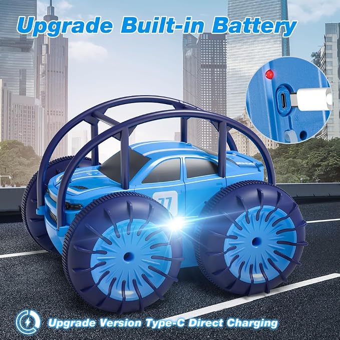 Amphibious Remote Control Car,Rechargeable RC Cars Toy 360° Flips Rotation Stunt Crawler 15KM/H 4WD All Terrain Outdoor Indoor Toy for Kids Boys Girls 3-12