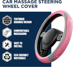 Car Steering Wheel Cover - Microfiber Leather Steering Wheel Wrap Sports 14.5-15 Inch Steering Wheel Cover Non-Slip for Men Women Pink & Gray Color