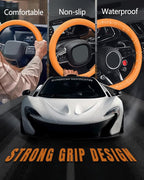 Car Steering Wheel Cover, Thin Anti-Skid Silicone Steering Wheel Cover for Men & Women, Universal Automotive Interior Accessories for Most Cars (Dark Orange)