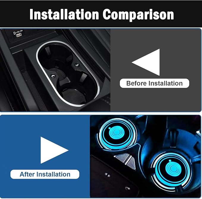 2PCS LED Car Cup Holder Lights, Car Coasters for Cup Holders 7 Colors Changing USB Charging Mat Waterproof Cup Pad, Car Gifts for Men & Women