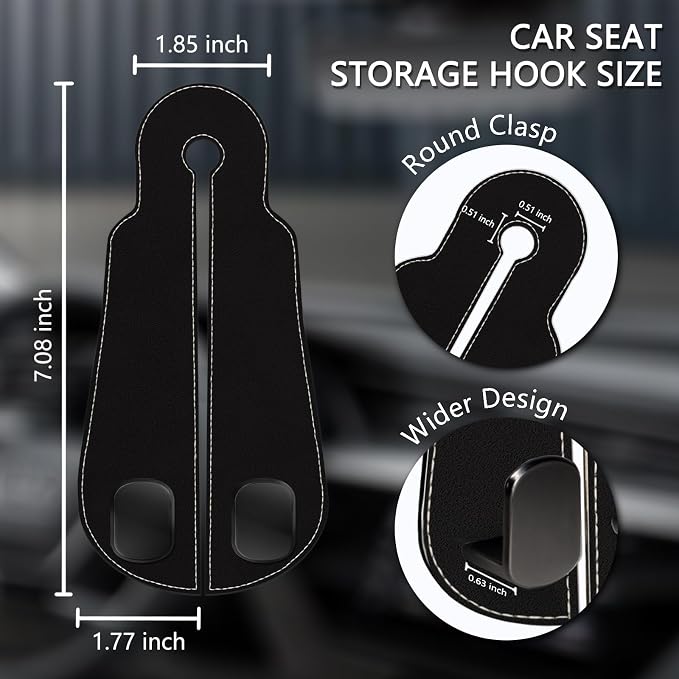 2PCS Car Seat Back Storage Headrest Hooks, Black Purse Holder Bags Hanger, Double Metal Hook for Backseat Organizer, Women Car Accessories Organization