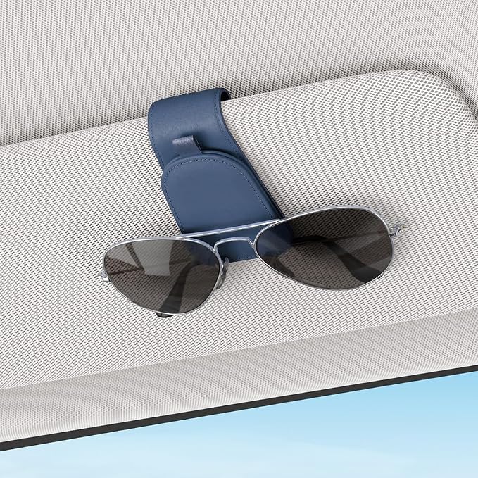 Sunglass Holder for Car Visor, Blue, 2 Packs | Suede Cloth, Magnetic, Organizer for Car Accessories