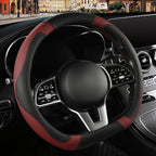Black Burgundy Microfiber Leather D Shaped Steering Wheel Cover | Breathable Anti Slip Grip Cool Sporty Look Glow for Women Men