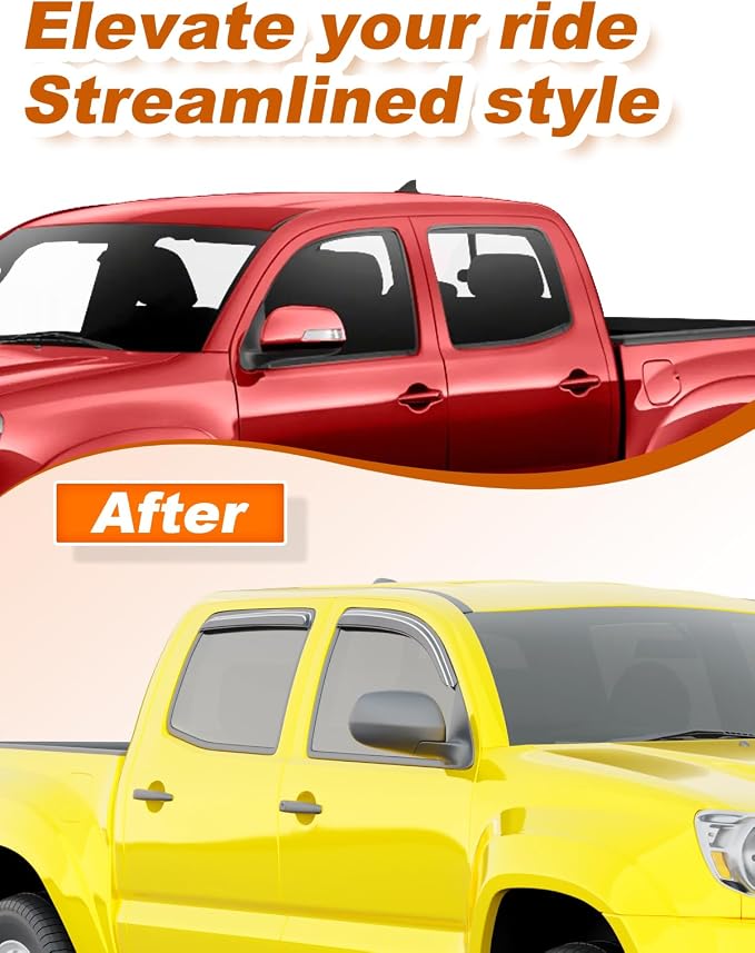 Extra-Thick Window Rain Guards Fit for Toyota Tacoma 2005-2015 Double Cab Rain Guards Tape-on Side Window Deflectors Visors Truck Vent Visors Vent Shades Car Accessories
