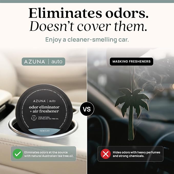 Car Air Freshener & Auto Odor Eliminator Pods Trio | New Car Scent | Plant Powered by 100% Australian Tea Tree Oil | Long Lasting and No harsh chemicals | Made in USA | 3 Pack of 2oz Pods