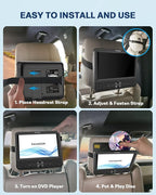 Car DVD Player Dual Screen, 7.5 Inch DVD Player for Car Play The Same or Two Different Movies with Headrest Straps, Support Last Memory, AV Out/in, USB/SD Card, All Regions