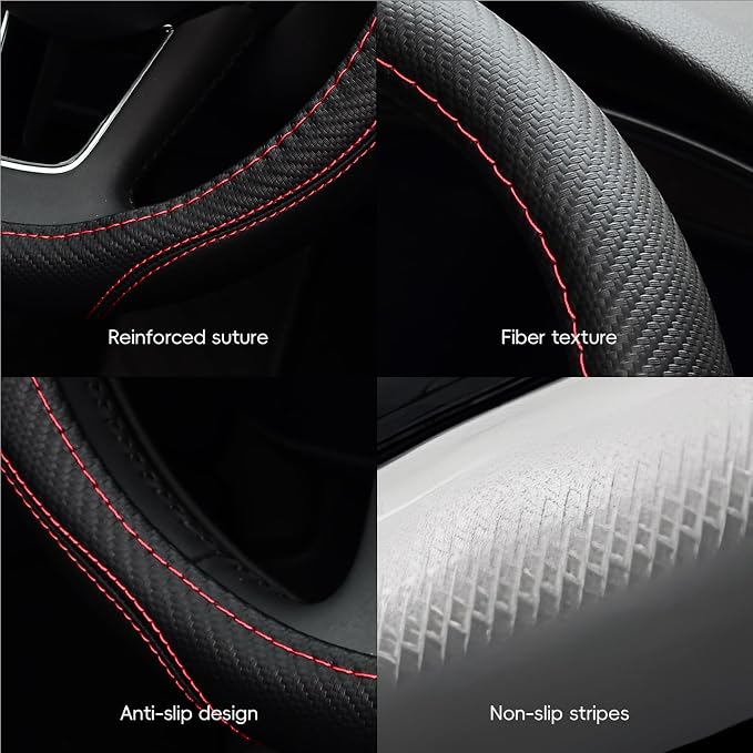 Microfiber Leather Auto Car Steering Wheel Cover, Universal Fit 15 Inch Anti-Slip Wheel Protector, Black