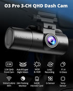 3 Channel Dash Cam Front and Rear Inside - 2.5K Car Dash Camera with 64GB Card, 5GHz WiFi Wireless Dashcam for Cars, APP Control, Super Night Vision, HDR, G-Sensor