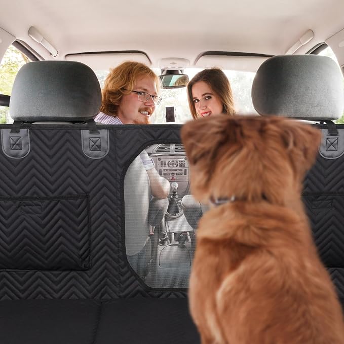 Dog Car Seat Cover - Hard Bottom Backseat Extender, Black | Back Seat, Waterproof Hammock, Thick Sponge, Supports 400 lbs, Seat Protector, Pets, Cars, SUVs, Trucks