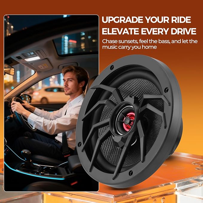 6.5" Coaxial Car Speakers，1000W Max Power，250W RMS，4 Ohm–Plug & Play Upgrade for Old Cars–Transform Your Daily Commute into a Stress-Relief Concert Hall Experience (Pair) (250, Watts) (6.5)