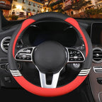 14 inch Cute Steering Wheel Cover for Women Men Faux Leather and Carbon Fiber,Black and Red