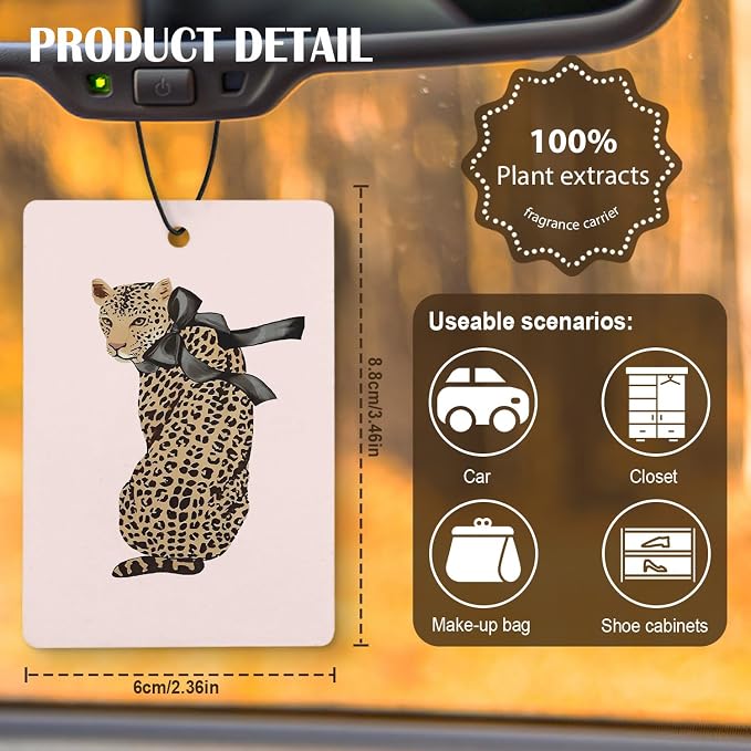 Trendy Pink Leopard Print Car Air Freshener 4 Pcs, Funky Retro Bikini Cheetah High Heels Hanging Air Freshener for Cars Closet Drawer Books, Cute Girly Car Accessories for Women