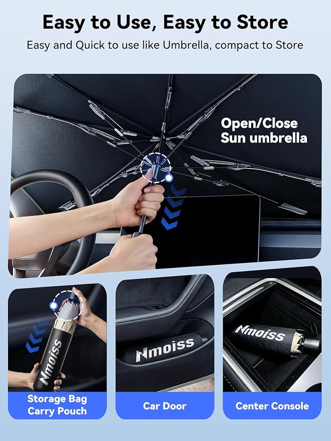 Windshield Sun Shade Umbrella for Mustang - [Vinyl Coating Heat Shield] Protect Car from Sun Rays & Heat Damage Keep Cool and Protect Interior, Spring Structure Edge