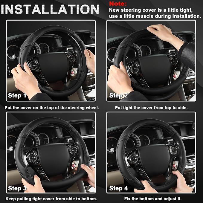 Microfiber Leather Steering Wheel Cover for Honda Accord,Civic,CR-V,HR-V,Pilot(Diamond-Pattern-Black-Standard Size)