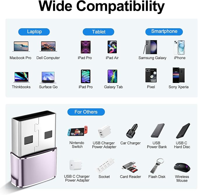 𝟒𝐏𝐚𝐜𝐤 𝐔𝐩𝐠𝐫𝐚𝐝𝐞𝐝 USB to USB C Adapter,Type-C Female to A Male Car Charger OTG Converter for Apple Watch Ultra 8 9 10,iPhone 16 15 14 13 Pro Max,Samsung S24,Nintendo Switch,AirPods,iPad,Car