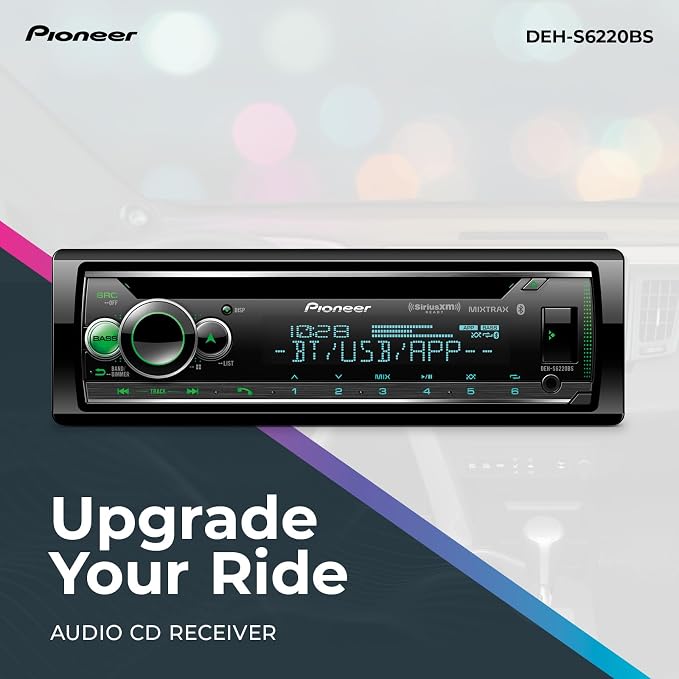 DEH-S6220BS 1-Din CD Receiver – Bluetooth, SiriusXM, USB/AUX, Color Change, FLAC, AM/FM, Detachable Face, 13-Band EQ, 50W x 4, Voice Control, Hi-Volt RCA Preouts