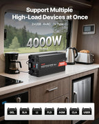 4000W Power Inverter, 12V DC to 120V AC Modified Sine Wave Inverter, Solar Car Charger Converter with LCD Display, Remote Control, 2 USB Ports, 4 AC Outlets, Type-C Port, for RV, Truck Outdoor