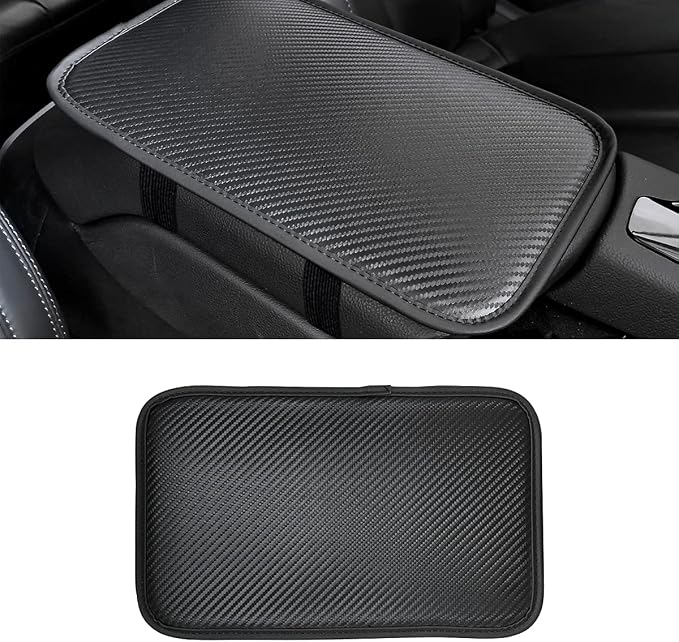 Leather Center Console Cushion Pad, 11.4"x7.4" Waterproof Armrest Seat Box Cover Fit for Most Cars, Vehicles, SUVs, Comfort, Car Interior Protection Accessories (Black/Carbon Fiber)
