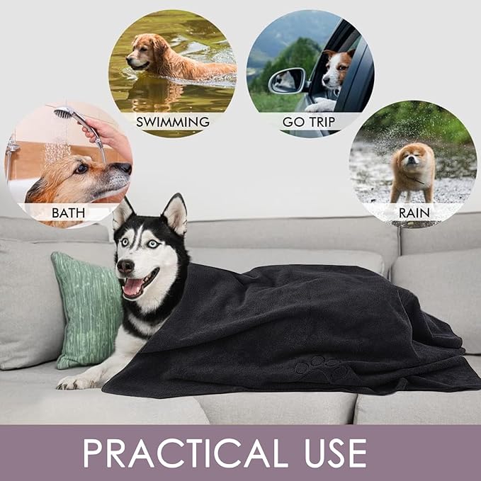 Dog Towels Super Absorbent Microfiber Dog Drying Towel for Drying Dogs Soft Pet Bath Towels and Cats with Embroidered Paw Black and Grey 30inch x 50inch