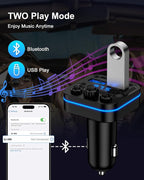 Bluetooth Fm Transmitter for Car, 54w Fast Charging, Blue Tooth 5.4 Car Charger USB-C USB-A Multi Ports, Wireless Radio Aux Cigarette Lighter Adapter Auxiliary for Samsung Galaxy Android iPhone Apple