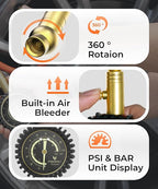 Tire Pressure Gauge 0-100 PSI, ANSI B40.1 Grade A Certified | Accurate Tire Gauges for Tire Pressure with Large Glow Dial, Air Pressure Gauge for Tires, Car Accessories