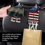 Car Seat Headrest Hook, Universal Leather Cute Hanger Holder Hook, Storage Organizer Interior Accessories for Purse Bags Handbag Vintage American Flag