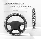 Black Leopard Print Steering Wheel Cover for Women & Men – Universal 15 Inch Car Accessories, Non-Slip & Stylish Design, Fits Most Cars, SUVs, and Auto