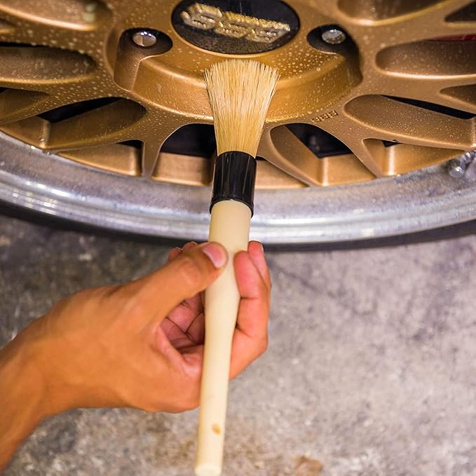 Boars Hair Detailing Brush - Gentle Scratch-Free Cleaning for Wheels, Grilles, Emblems, and Interior Surfaces - Versatile Multi-Purpose Auto Detailing Brush for Deep Cleaning - Acc_S90