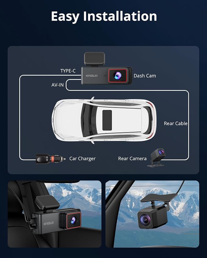 4K Dash Cam Front and Rear, Front 4K Rear 1080P Dual Dash Camera for Cars, Mini Dashcam with 64GB Card, APP Control, Night Vision, G-Sensor, Loop Recording, Parking Mode