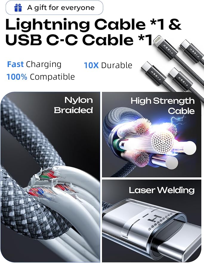 90W Car Charger USB C Fast Charge, USB C Car Charger Fast Charge, Type C Car Charger for iPhone 17 Pro Max 16 15 14 13 12 11, for Samsung S26 S25 S24 [with Lighning & USB-C Cable]