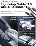 90W Car Charger USB C Fast Charge, USB C Car Charger Fast Charge, Type C Car Charger for iPhone 17 Pro Max 16 15 14 13 12 11, for Samsung S26 S25 S24 [with Lighning & USB-C Cable]