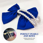 2 PCS Bow Pearl Car Seat Headrest Hook – Cute Purse Hook for Car, Girly Interior Decoration Accessories Hook Hanger, Seatback Holder for Purses & Bags, Elegant Car Organizer (Deep Blue)