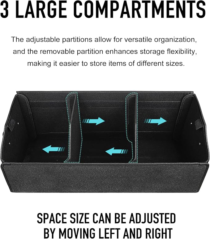Car Trunk Organizer for SUV and Sedan, Black, 29.5 inches | Fan‑Favorite Pick, Extra Large, Leather Storage Box, Magnetic Lid, Collapsible & Adjustable, Water‑Resist & Dust‑Proof