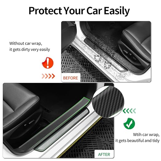 Carbon Fiber Wrap Tape for Car Door Sill Protector, Waterproof Scratch-Resistant Matte Black Vinyl Film, 2in x 33 ft for Cars, SUVs & Trucks