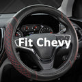 Customized Auto Car Steering Wheel Cover for Chevy Silverado,Tahoe,Equinox,Traverse,Trailblazer,Colorado (Diamond Quilted-Black+Red-Standard Size)