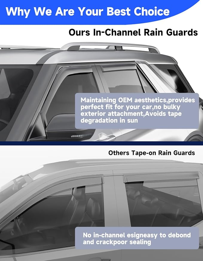 in-Channel Window Rain Guards Fit for Ford Explorer 2020 2021 2022 2023 2024 2025 2026, Extra Durable Window Deflector Rain Guards Visor Vent Visors Vent Shades Car Accessories -4 pcs
