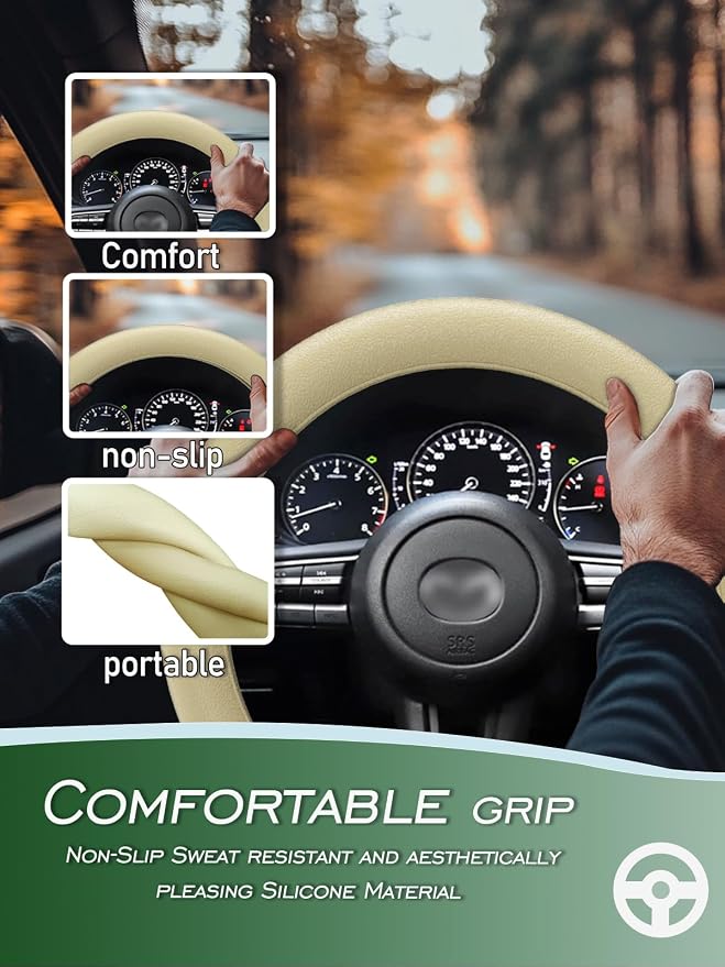 Car Steering Wheel Cover, Non-Slip Silicone Material, Multiple Color Choices, Universal Auto Parts Steering Wheel Cover, Suitable for Most Cars (Champagne)